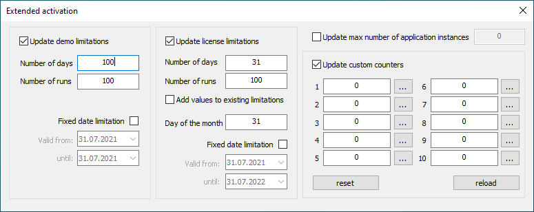 PC Guard: Extended activation panel