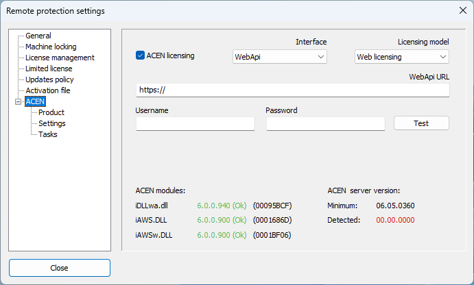 PC Guard: ACEN Licensing settings