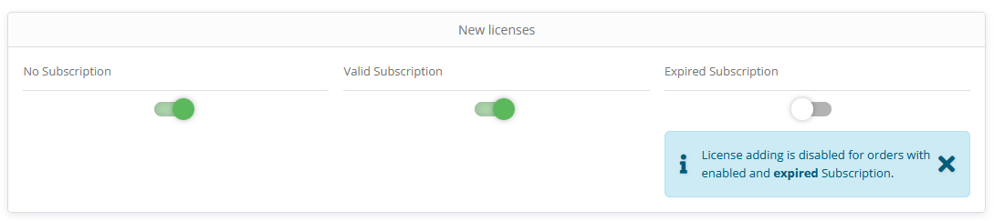 Activation center: Client interface options: Activation: New licenses
