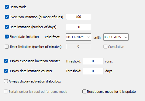 PC Guard: Demo mode settings